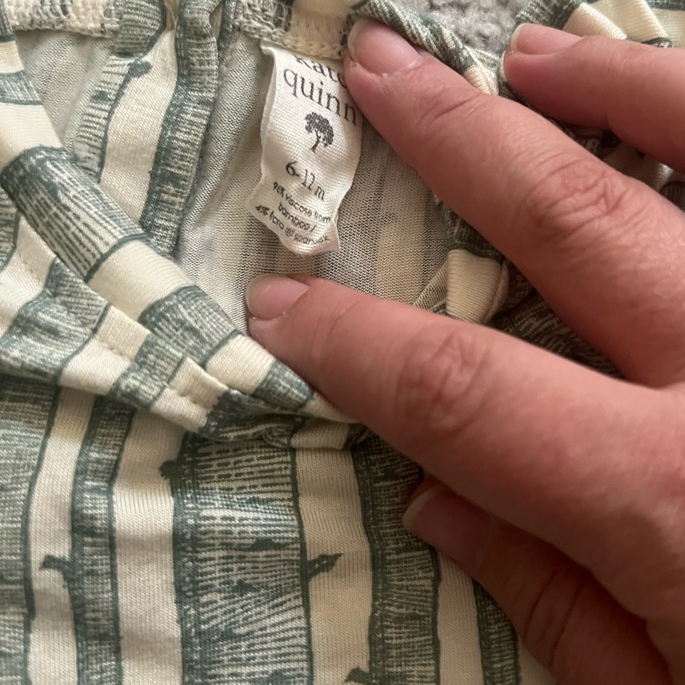 Kate Quinn Kids Pajama Set in Green and Cream Stripes - Picture 5 of 7